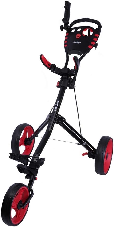 MacGregor Golf VIP 3 Wheel Golf Push Pull Cart - Foldable Lightweight Design with Foot Brake, Umbrella Holder and Drinks Holder