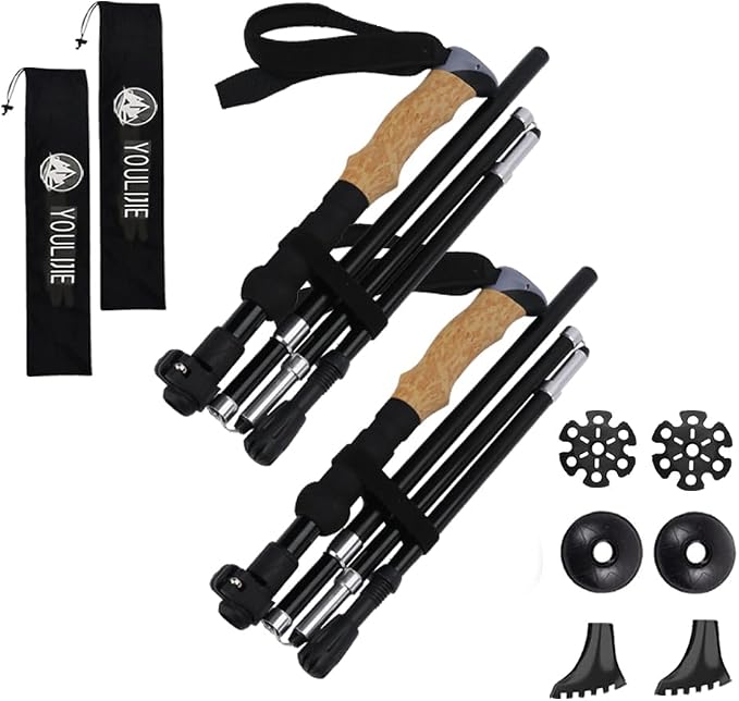 Ultralight 7.6oz 100% Carbon Fiber Trekking Poles, 2-Pack Collapsible Anti-Shock Hiking Poles with Tungsten Carbide Tips & EVA Foam Grip, Compact for Backpacking, Camping, Mountaineering