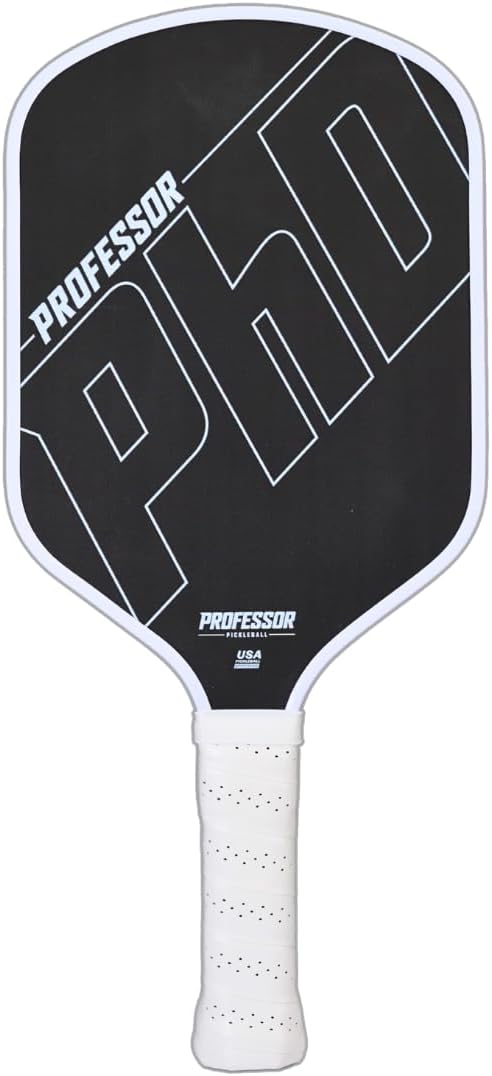 Professor PhD Raw Carbon Fiber Premium Pickleball Paddle Racket - USA Pickleball Approved - Honeycomb Core - Power & Control