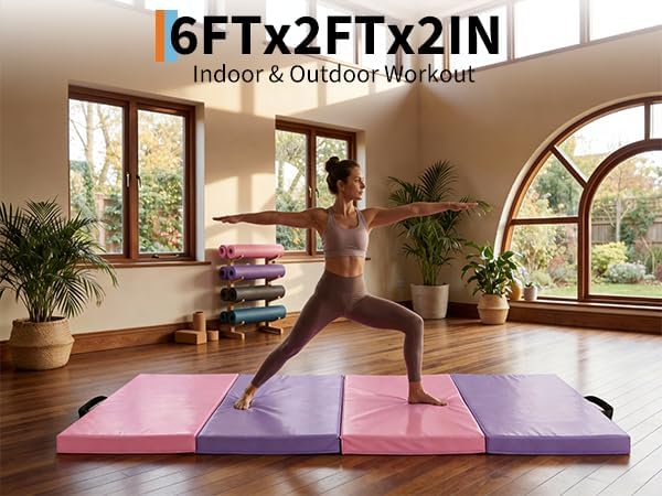 Gymnastics Mat, 6x2/3Ft 2-Inch Thick 4-Fold Exercise Floor Mat for Home Gym, Portable Yoga Mat for Pilates, Aerobics, Martial Arts & Training