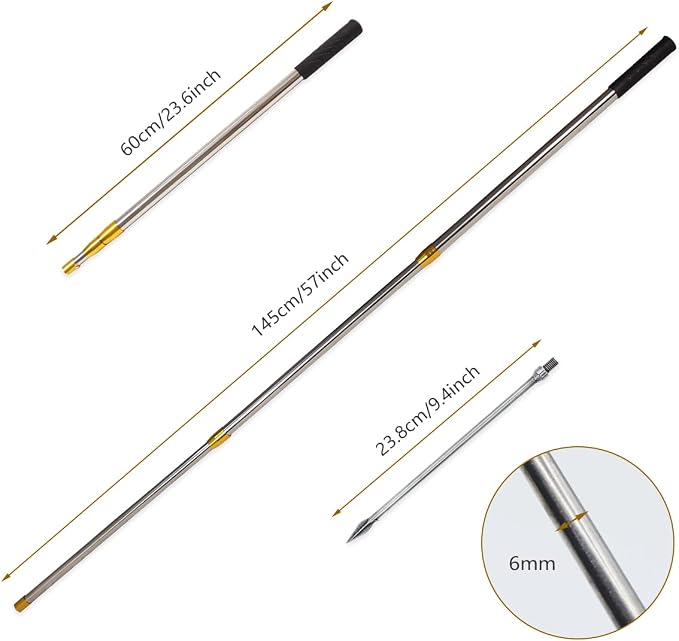 Dutiplus Telescopic Fish Gaff with 1~5 Teeth Assorted harpoons Barbed, Sea and Ice Fishing Spear Gig for Hunting Fish Frog Mole