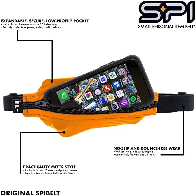 SPIbelt Running Belt Original for Women Men, Phone Holder for Running, Running Fanny Pack, Holder for Phone, Running Waist Pack, Adjustable, [Fits All Phones]. No Logo Band, Black with Black Zipper