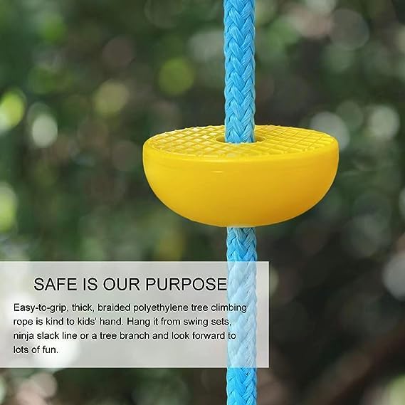 Climbing Rope with Platforms Tree Swing for Kids Disc Swing Seat Set Outdoor Backyard Playground Accessories Including Bonus Hanging Strap & Carabiner
