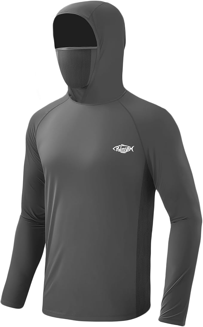Palmyth Fishing Hoodie for Men Long Sleeve Sun Protection UV UPF 50+ Shirts | Hidden Zipper Pocket, Thumb Loops, Quick-Dry, Side Mesh Panels, Lens Cleaning Cloth, 4-Way Stretch