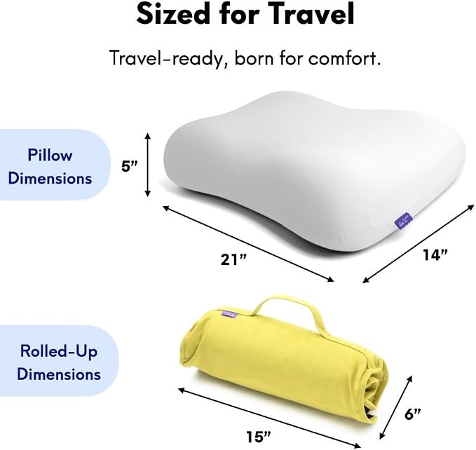 Cushion Lab Travel Deep Sleep Pillow – Compact Memory Foam Neck Pillow for Sleeping, Portable Pillow for Hotels, Camping, Side & Back Sleepers, On-the-Go – Spark