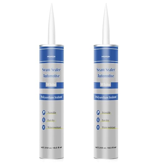 2 Pack Polyurethane Seam Sealer Automotive,High Flexible Auto Body Filler Sealing Automotive and RV Seams and Joints for Bare or Painted Surfaces,10.5 fl oz,White