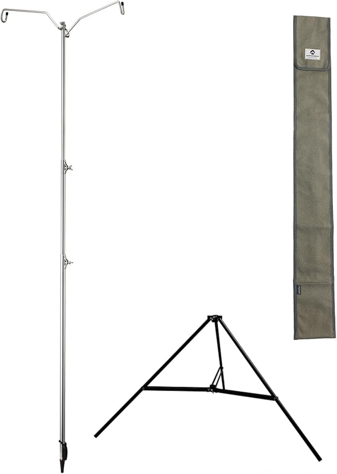 camping moon Heavy Duty Stainless Steel Lantern Pile Driver Height Adjustable with Tripod Stand and Storage Bag D-240, D-243