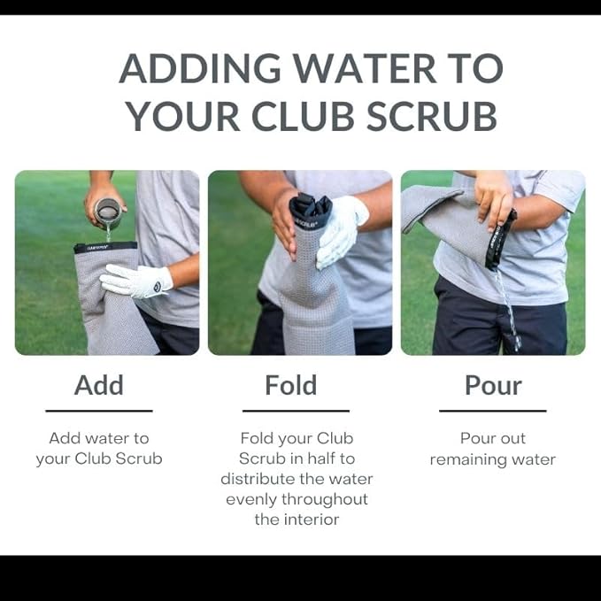Club Scrub Towel Pro, Golf Club and Ball Cleaning Pouch with Attached Towel, Waterproof Exterior, Clean Face Technology Liner, Machine Washable, Cleans Club Grooves, Waffle-Weave Microfiber (Gray)