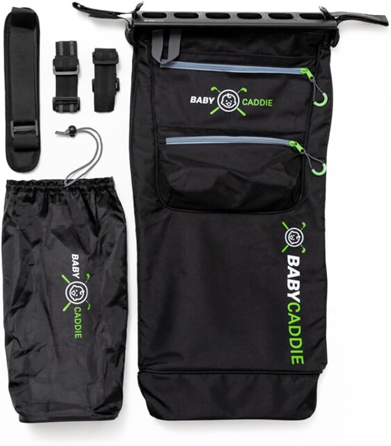 Golf Bag for Baby Stroller, Fits a Full Set of Clubs, Attaches to Most Strollers, Accessory Pockets for Balls, Tee's, Gloves and More.