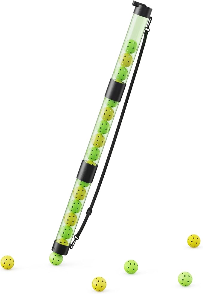Pickleball Ball Retriever Upper Holds 17 Balls, Pickleball Pickup Tube with Shoulder Strap, Easy Pickup Portable Pickleball Ball Holder