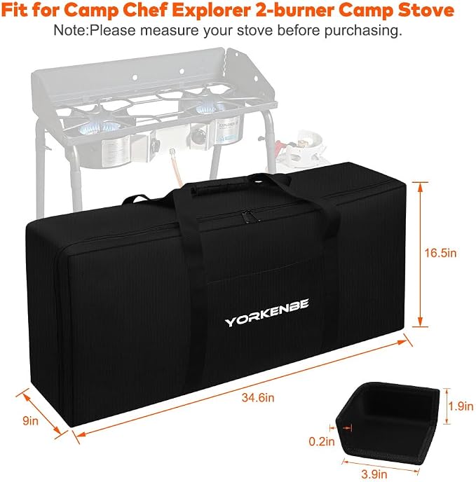 Carry Bag for Camp Chef 2-Burner Stoves, 1680D Heavy Duty Camping Stove Carry Case with 4pcs Corner Protectors, Waterproof and Long-lasting, for Camping, Tailgating, BBQ, Size 35''x17''