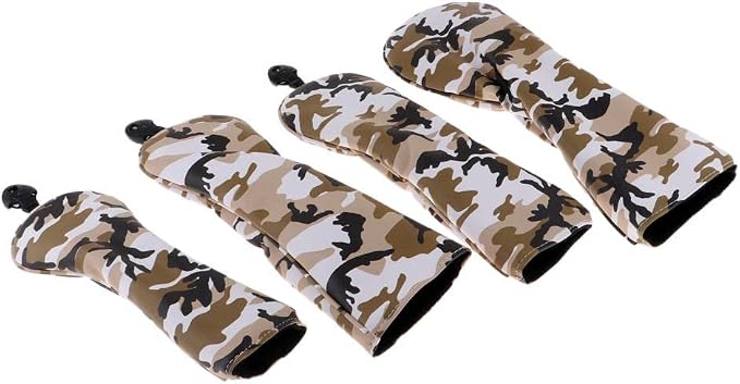 Baosity 4Pcs/Set Premium PU Camouflage Golf Head Covers No. 1 3 5 UT Wood Driver Club Protector Replacement & Interchangeable Number Tag