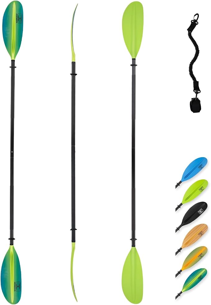 OCEANBROAD Kayak Paddle 86in/218cm, 90.5in/230cm, 95in/241cm Alloy Shaft Kayaking Boating Canoeing Oar with Paddle Leash