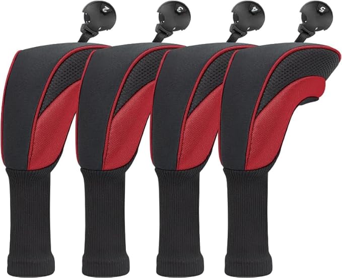 Golf Club Head Covers for Woods 3/4/5/6 Pieces Long Neck Mesh Sports Golf Club Headcovers Set with Interchangeable No. Tags 3 4 5 6 7 X Golf Accessories for Men Women