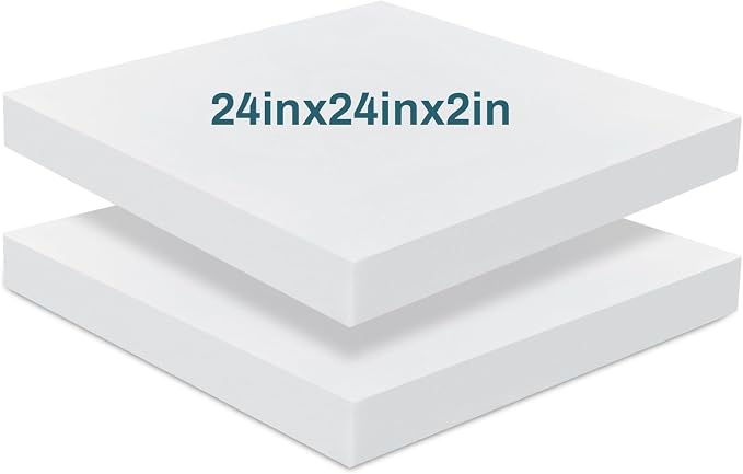 Frienda 2 Pack 2" x 24" x 24" Upholstery High Density Foam Cushion Replacement Square Cut to Size Foam Couch for Chair Couches Padding Shipping Packing DIY Cosplay Projects(White)