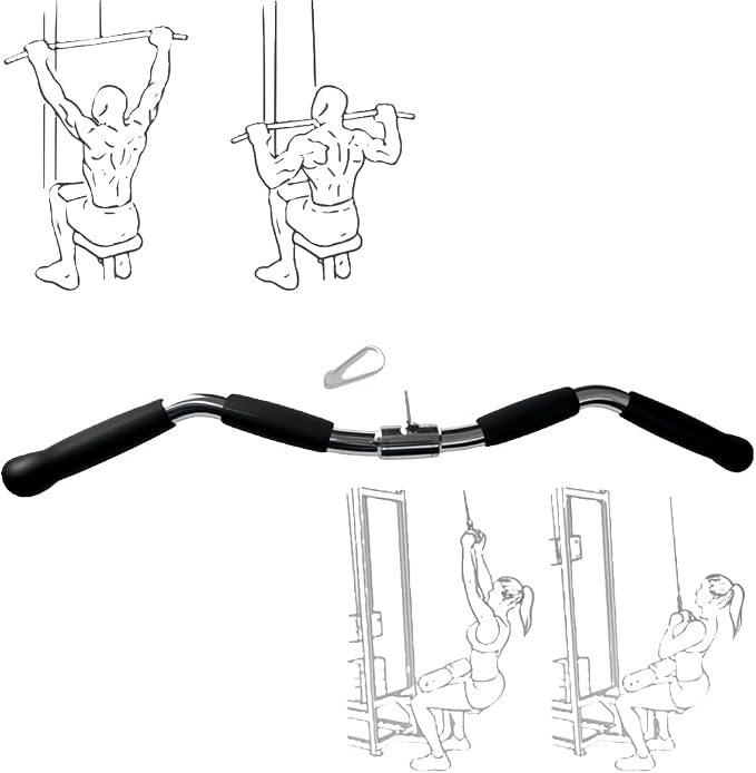 Lat Cable Machine Attachment Curl Pulldown Barbell Revolving Bar, Multi-Exerciser Cable Attachment, Solid Steel Tricep Press Down Bar with Rubber Handgrips & Revolving Hanger