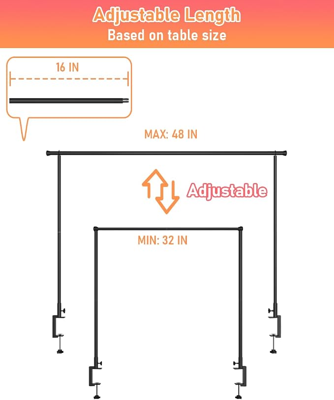 32-48 Inch Length Over the Table Rod Stand with Clamps, Adjustable Metal Balloon Flower Decorating Arch for Wedding, Birthday, Party Decoration, Black