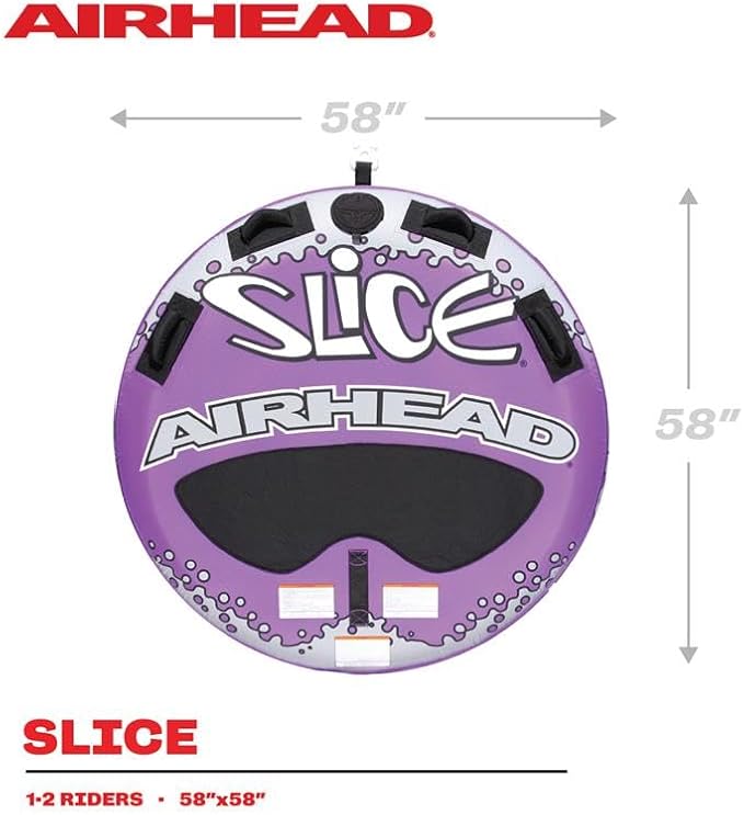 Airhead Slice Towable 2-4 Rider Models, Tube for Boating and Water Sports, Heavy Duty Full Nylon Cover with Zipper, EVA Foam Pads, and Patented Speed Safety Valve for Easy Inflating & Deflating