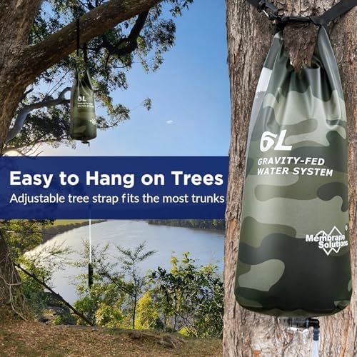 Membrane Solutions Pro 6L Camo Gravity Water Filter with 4 Extra S1 Blue Water Filter Straws, Survival Filtration Portable Gear, Emergency Preparedness, Supply for Drinking Hiking Camping Team Family