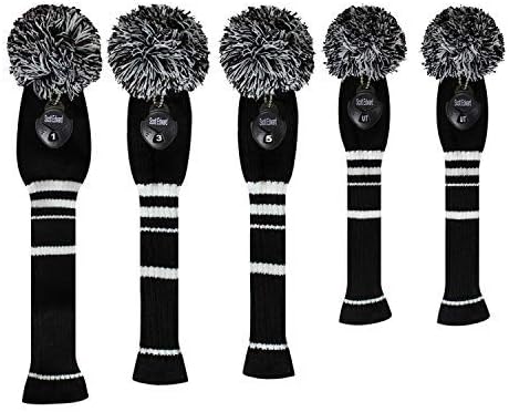 Scott Edward Golf Headcover Set of 5 PCS, Driver Wood Cover *1, Fairway Wood Cover *2, Hybrid Cover * 2, with Rotating Number Tags