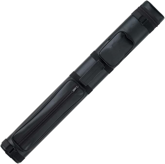 Action 34" Long Pool Cue Hard Carrying Case - Holds 2 Butts & 2 Shafts, Separate Molded Tubes, Large Zippered Accessory Pockets, Adjustable 1" Vinyl Carrying Strap, Fits up to 32" Shaft or Butt