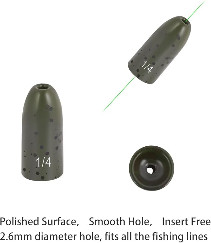 12 Pack Tungsten Bullet Fishing Weights, Insert Free Worm Sinkers, 1/8 3/16 1/4 3/8 1/2 oz