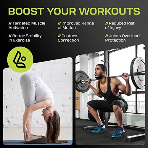 Flexelent Squat Wedge Block Pair, Squat Ramp, Calf Raise Block, Anti-Slip Slant Board, ATG Equipment to Boost Workout, 17° Incline, 3.5x5.9x12.2, Backpack Included - Vibrant Mix (Lime Green & Red)
