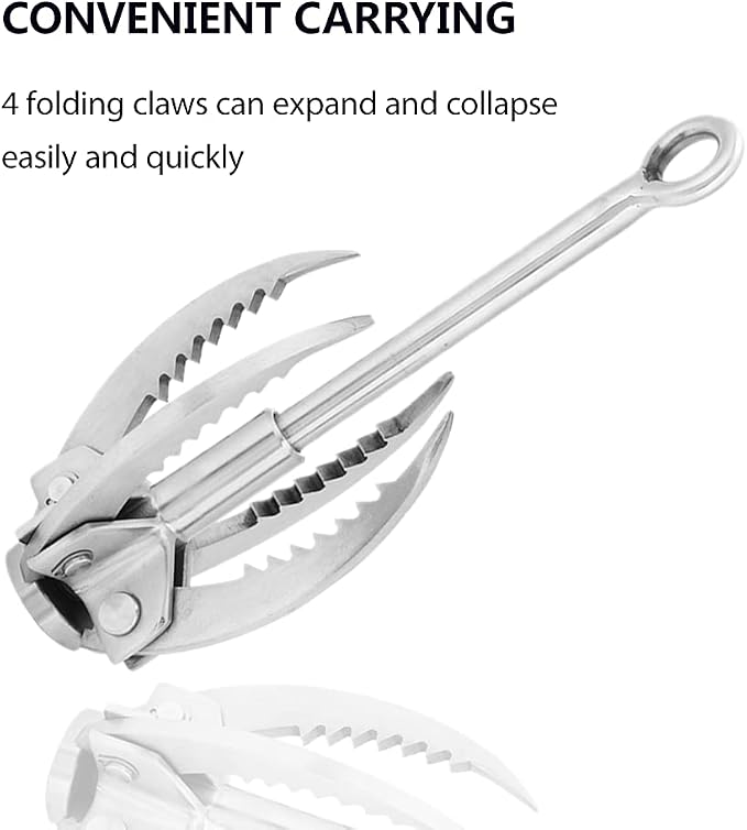Folding Claw Hook, Stainless Steel Grappling Hook for Outdoor Camping, Hiking, Tree Rock Mountain Climbing, 4 Claws