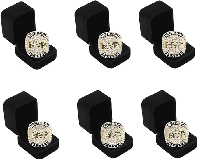6 pcs MVP Ring Baseball Football Basketball Class High School College Ice Hockey Sport Championship Trophy Ring for Winner Tournament Team Award Gift