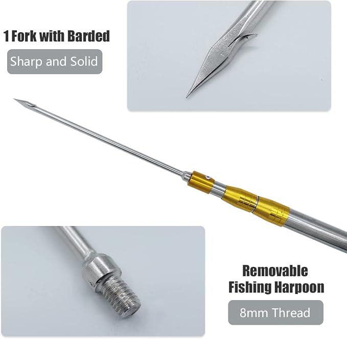 Dutiplus Telescopic Fish Gaff with 1~5 Teeth Assorted harpoons Barbed, Sea and Ice Fishing Spear Gig for Hunting Fish Frog Mole