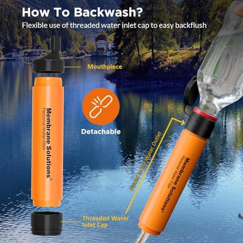 Membrane Solutions Pro 6L Camo Gravity Water Filter with 4 Extra S1 Orange Water Filter Straws, Survival Filtration Portable Gear, Emergency Preparedness, Supply for Hiking Camping Team Family