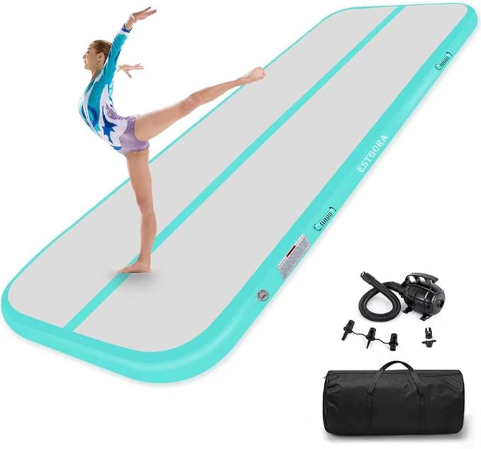 Estgora Gymnastics Mat for Tumbling Tumble Track, Thick Inflatable Gymnastic Training Equipment For kids At Home Gym Cheerleading with Electric Pump