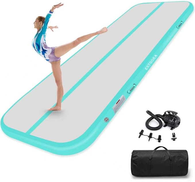 Estgora Gymnastics Mat for Tumbling Tumble Track, Thick Inflatable Gymnastic Training Equipment For kids At Home Gym Cheerleading with Electric Pump
