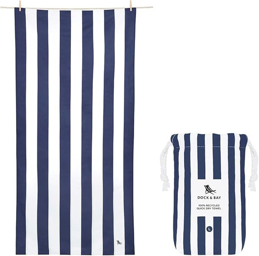 Dock & Bay Quick Drying Towel - for Sports & Gym - Compact, Lightweight - 100% Recycled - Includes Bag - Cabana - Navy, Medium (130x70cm, 51x27)