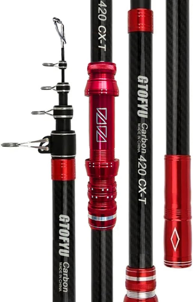 Telescopic Fishing Rod, Carbon Fiber Travel Surf Rod, Spinning Power Lure 2-9Oz, 20-50LB，Medium-Heavy Throwing Surfcasting Baitcasting Pole, Distance Throwing Fishing Rod