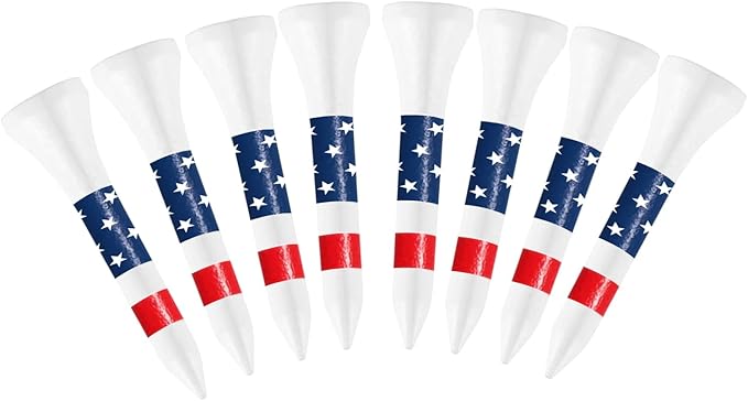 Stylish USA Flag Golf Tees Wood 1 1/2" 2 1/8" 2 3/4" 3 1/4" Value 500/1000 Pack, Durable Long Short Tees with Stripes for Consistent Height