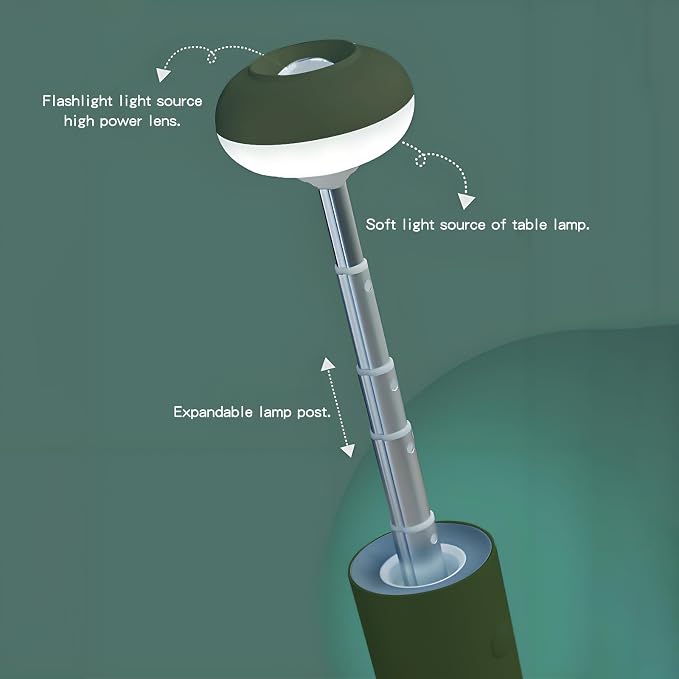 Ultralight Telescopic Camping Lights, Rechargable 5000 mAh Battery Camping Lamp with Magnetic, IPX65 Waterproof Portable Outdoor Flashlight for Hiking, Travel, Picnic, Yard(Green)