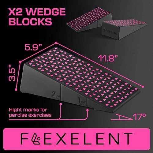 Flexelent Squat Wedge Block Pair, Squat Ramp, Calf Raise Block, Anti-Slip Slant Board, ATG Equipment to Boost Workout, 17° Incline, 3.5x5.9x12.2, Backpack Included - Pastel Duo (Light Blue & Pink)