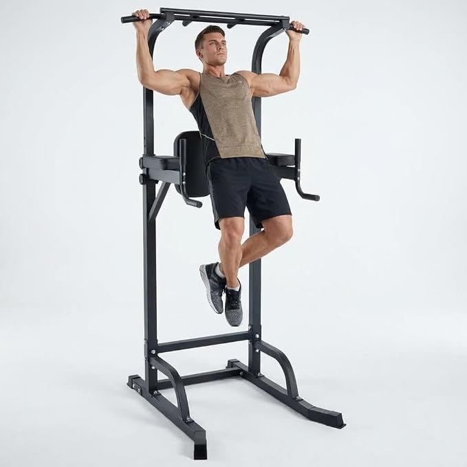 Free Standing Power Tower Pull Up Bar and Dip Station,Adjustable Strength Training Pull-Up Bars for Full Body Workout, Multifunction Dip Station Home Gym for Pull-Ups, Dips, Push-Ups, Leg Raises