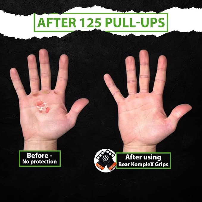 Bear KompleX 2-3 Hole Carbon Hand Grips for Weight Lifting, Cross Training and Gymnastics, Durable Workout Grips with Wrist Wraps, Comfortable Lifting Straps & Workout for Gymnastic Bars