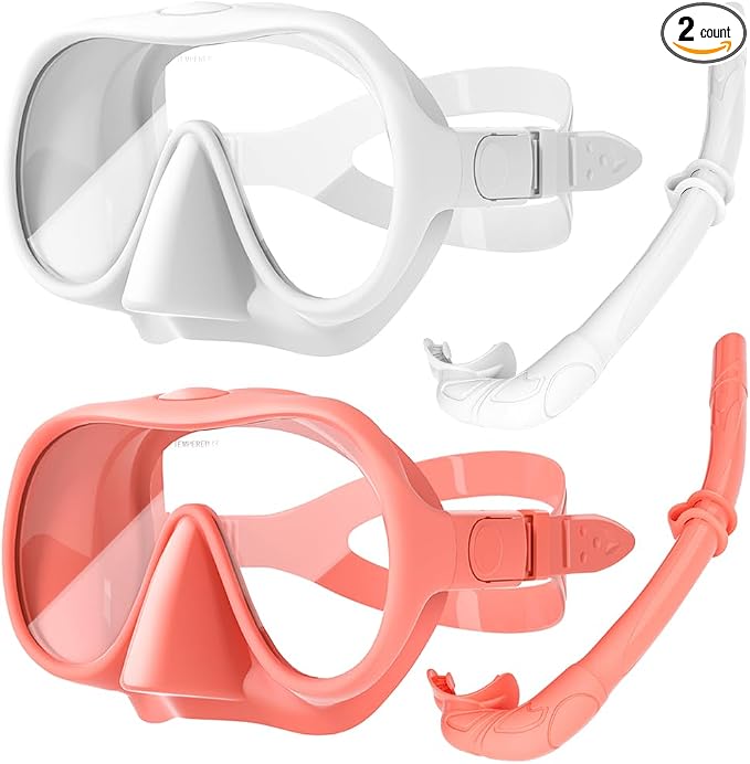 2 Sets Snorkeling Gear for Adults, Snorkel Set Adult Panoramic View, Anti-Leak Anti-Fog Scuba Diving Mask with Mesh Bag, for Portable Professional Diving Snorkeling Set