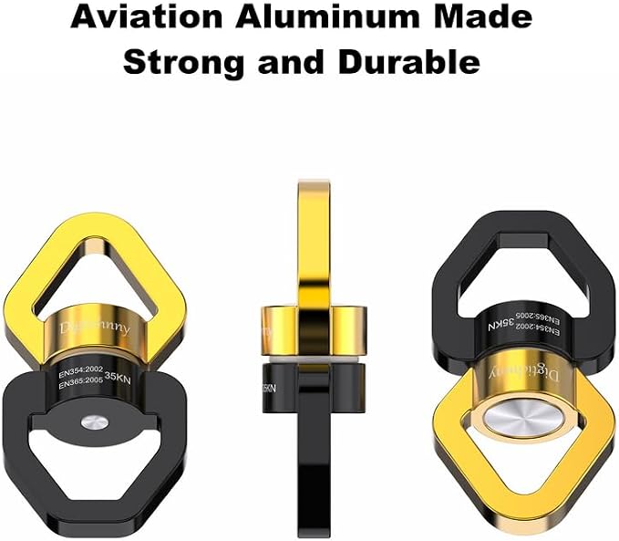 2 Pack Swing Swivel Heavy Duty, Aluminium Alloy 35KN Tree Swing Swivel Spinner for Children's Swing,Aerial Yoga,Web Tree Swing,Hanging Hammock Indoor Outdoor(Black-Gold with 4 Carabiners)