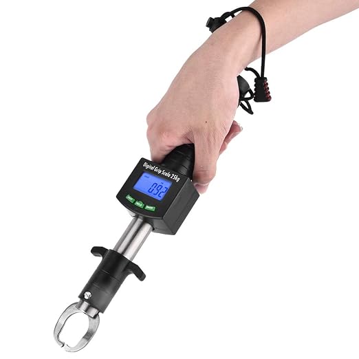 3 in 1 Digital Fish Grip Scale,25kg/55lb Fish Lip Grabber Fish Lip Grip with 1M Tape Measure ?¨º?¡ìBlack)