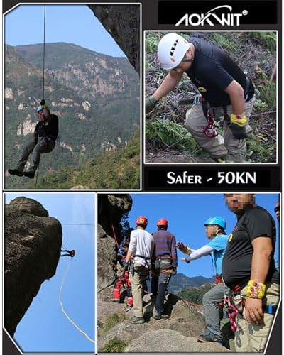 Professional Climbing Gear Set: 50KN Rescue Figure 8 Descender with Large Bent-Ear & 25KN UIAA Certified Auto-Locking Carabiner, Heavy Duty 7075 Aluminum Rappelling Equipment for Rock Climbing, Rescue