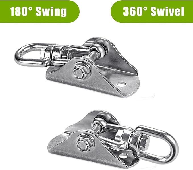 SELEWARE Swing Hangers Stainless Steel Swing Hooks Swivel Swing Mount Hardware w/Carabiners for Porch Swing Sets Hammock Chair Heavy Bag Yoga Silk Suspension Straps 1000 LB Capacity Each 2 Pack