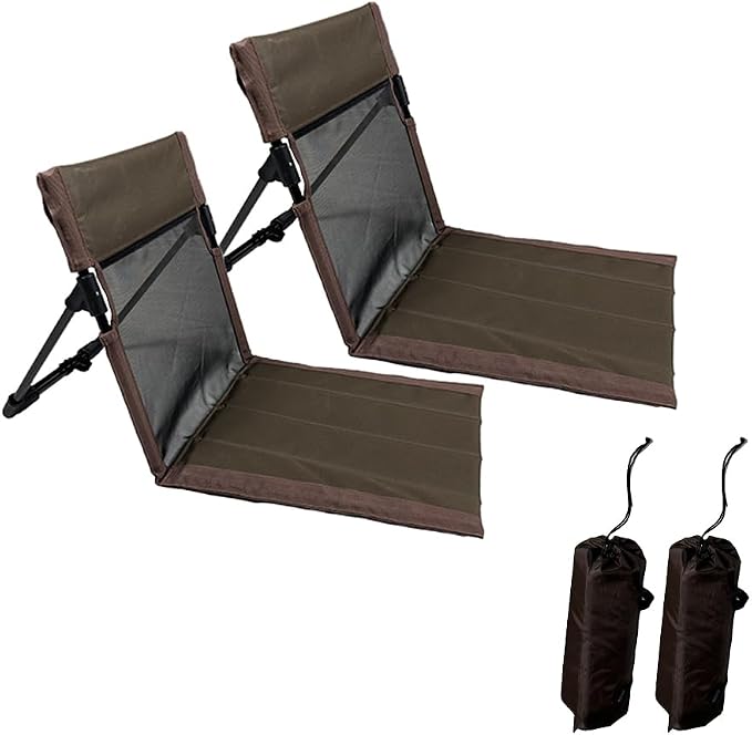 2 Pack Foldable Camping Chairs with Mesh Backrest,Ultra-Light Portable Beach Chairs with Carry Bag for Sunbathing Swimming Poolside Picnic Lawn Road Trips (Brown)