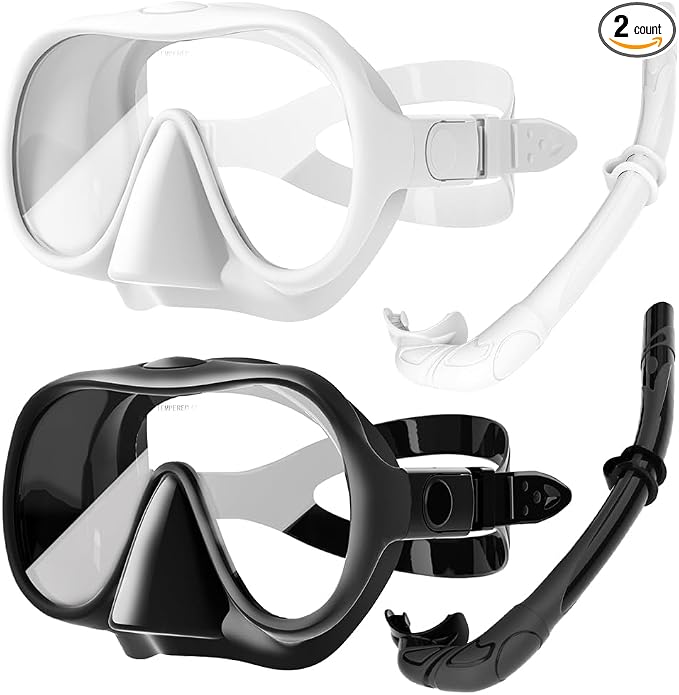 2 Sets Snorkeling Gear for Adults, Snorkel Set Adult Panoramic View, Anti-Leak Anti-Fog Scuba Diving Mask with Mesh Bag, for Portable Professional Diving Snorkeling Set