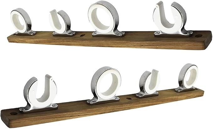 MARINE CITY Fishing Rod Storage Hanger Rack, 4-Rod Reel with Teak Base, Length 2.71 Inches for Boats Yachts Cars & Marine Use