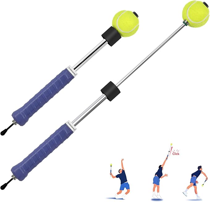 Tennis Swing & Serve Trainer, Retractable Click Feedback Training Tool, Improve Rhythm and Fluidity of Serve, Forehand, Backhand, Smash, Slice, Warm Up Stick for Indoor & Outdoor Practice