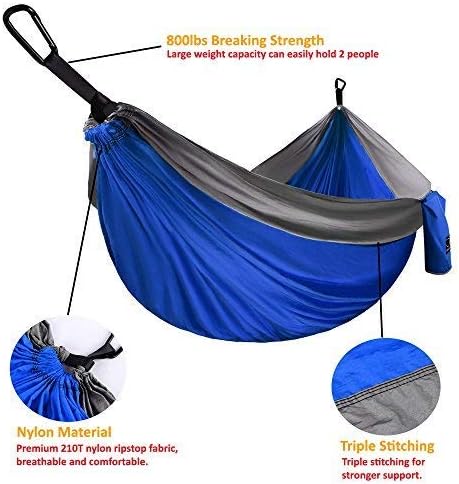 Gold Armour Camping Hammock - XL Double Hammock Portable Hammock Camping Accessories Gear for Outdoor Indoor with Tree Straps, USA Based Brand (Blue and Gray)